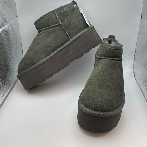 CUSHIONAIRE Cozy Women’s Platform Ankle Boots SIZE 7.5 OLIVE/GREEN NEW - Picture 5 of 7